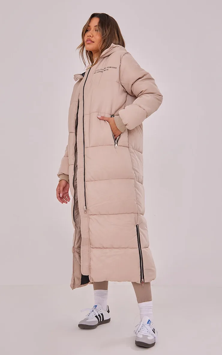 Plt Stone Text Front Maxi Puffer Coat