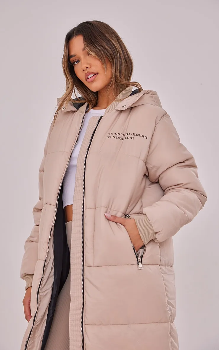 Plt Stone Text Front Maxi Puffer Coat