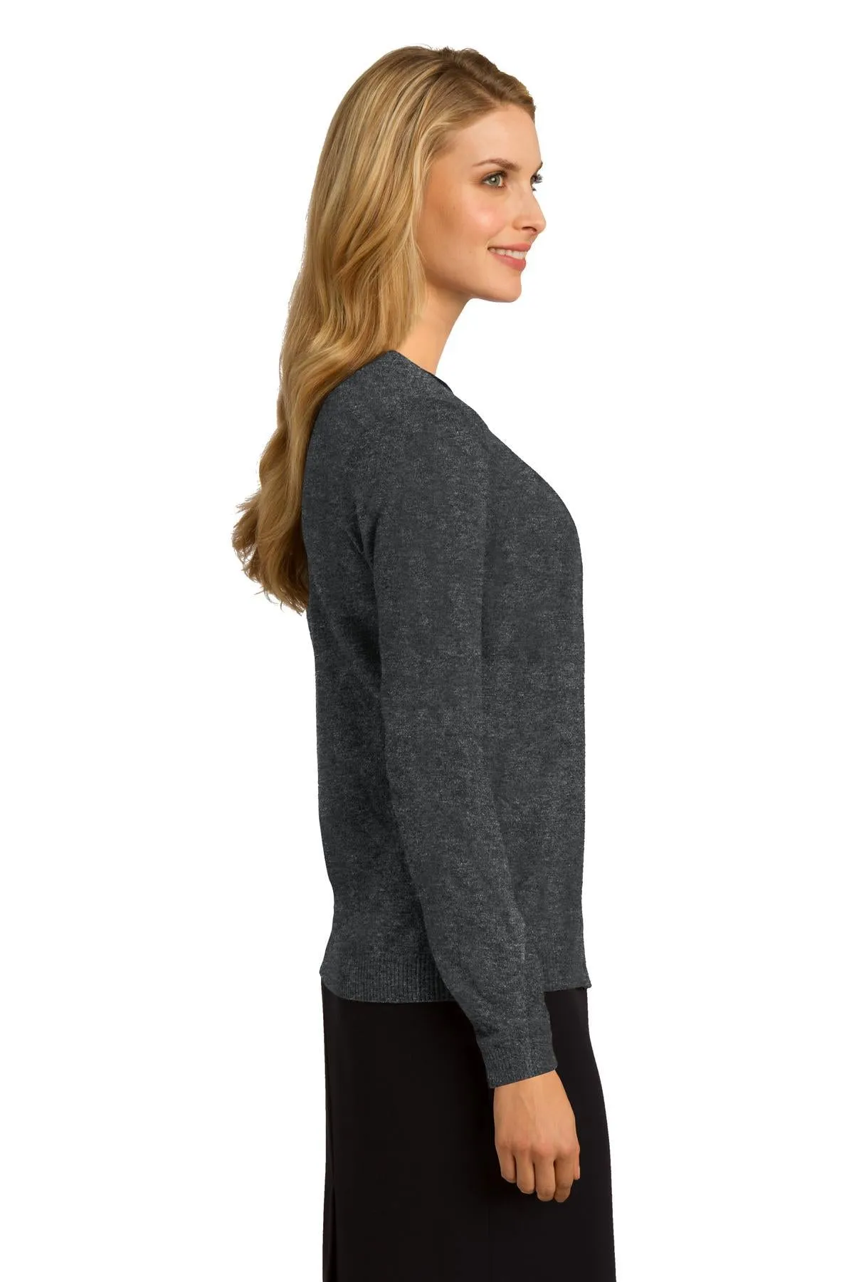 Port Authority Ladies Cardigan Sweater LSW287 Charcoal Heather