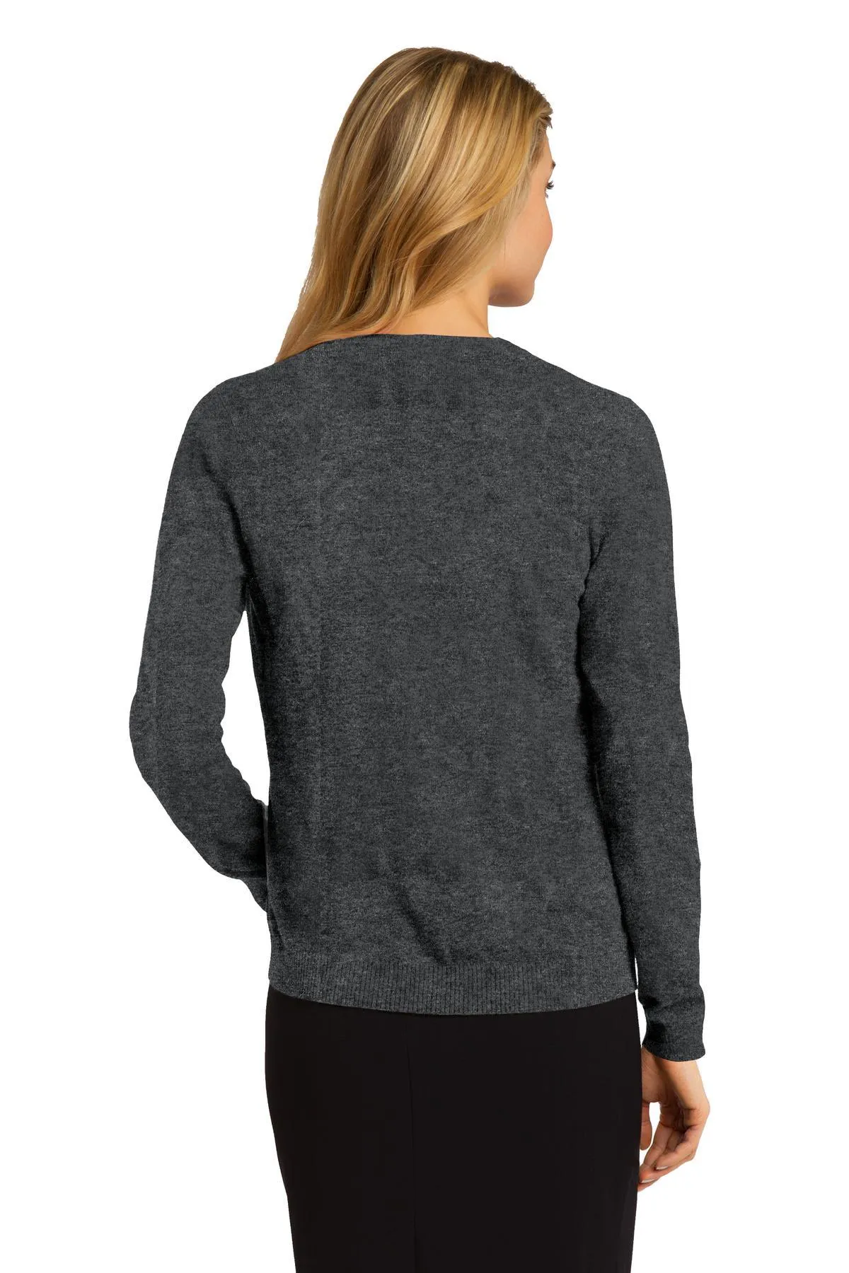 Port Authority Ladies Cardigan Sweater LSW287 Charcoal Heather