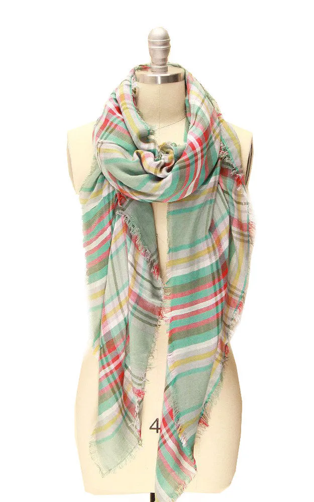 PSH5838 Mint Viscose Oversized Plaid Scarf