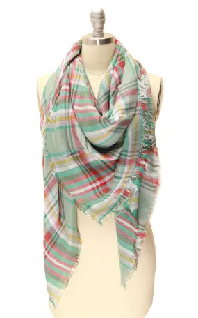 PSH5838 Mint Viscose Oversized Plaid Scarf