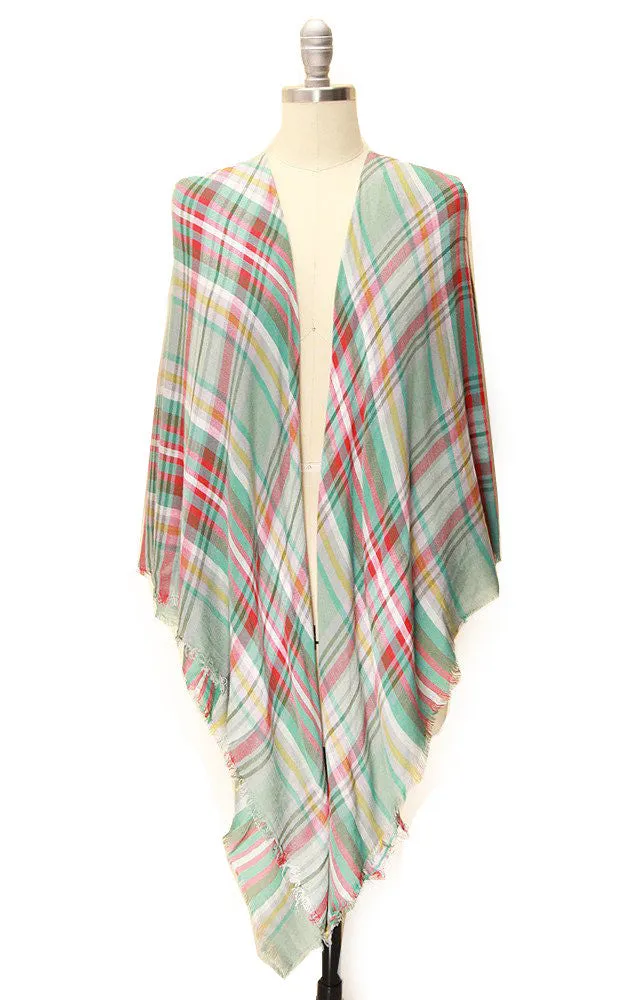 PSH5838 Mint Viscose Oversized Plaid Scarf