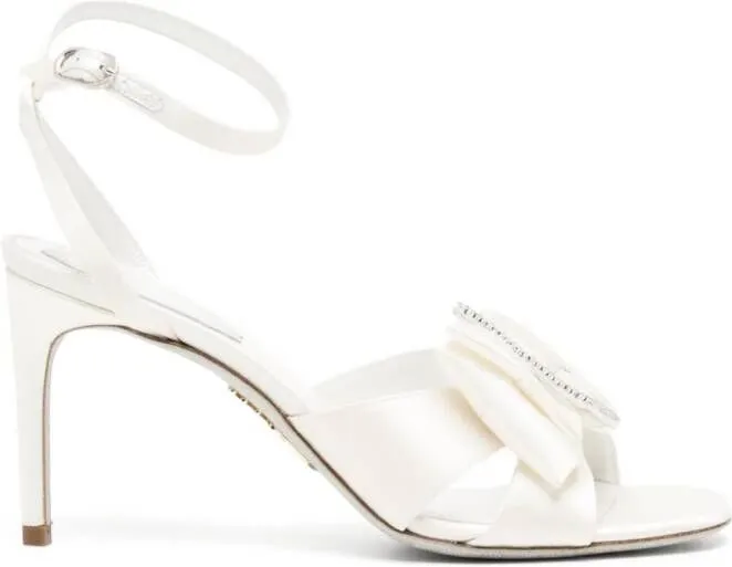 René Caovilla 80mm bow-detail leather sandals White