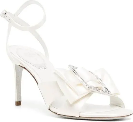 René Caovilla 80mm bow-detail leather sandals White