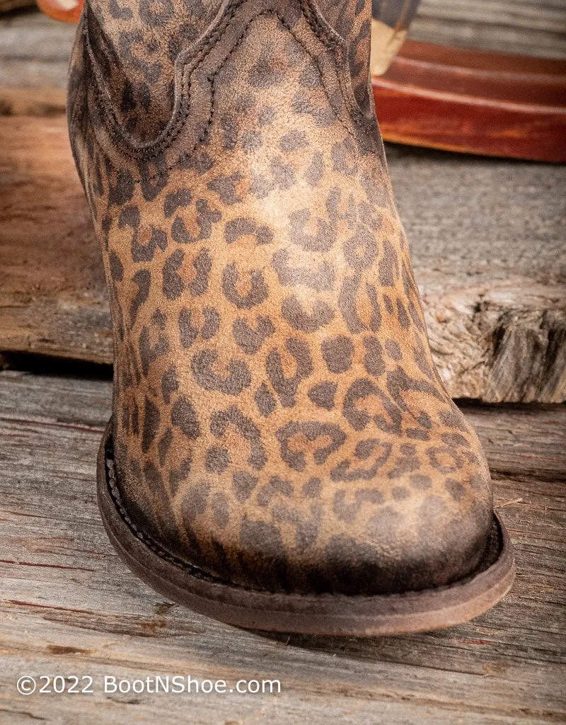 Round Toe Leopard Print Short Side Zip Bootie C3627