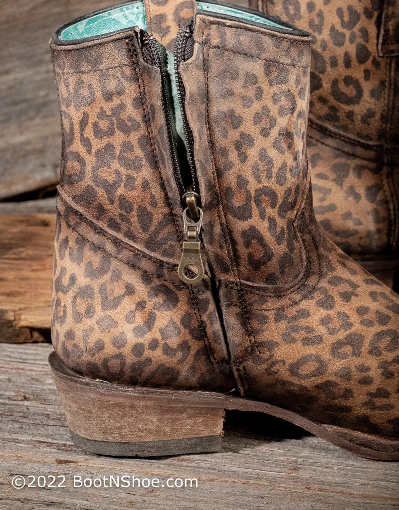 Round Toe Leopard Print Short Side Zip Bootie C3627