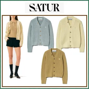 SATUR  |Unisex Street Style Plain Cotton Logo Cardigans