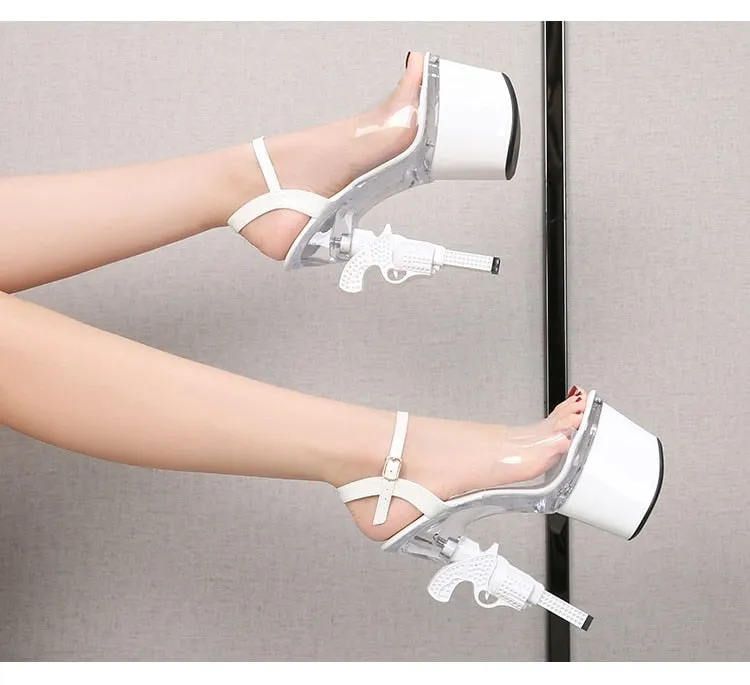 Sexy Summer Party Style Strange Transparent Pistol Heels Platform Sandals