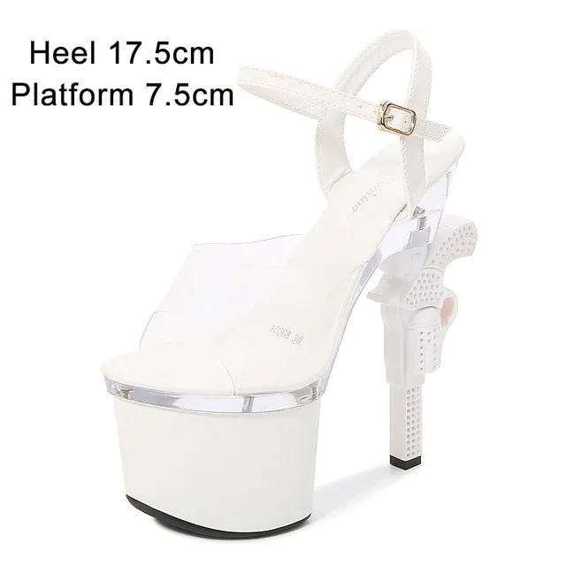 Sexy Summer Party Style Strange Transparent Pistol Heels Platform Sandals