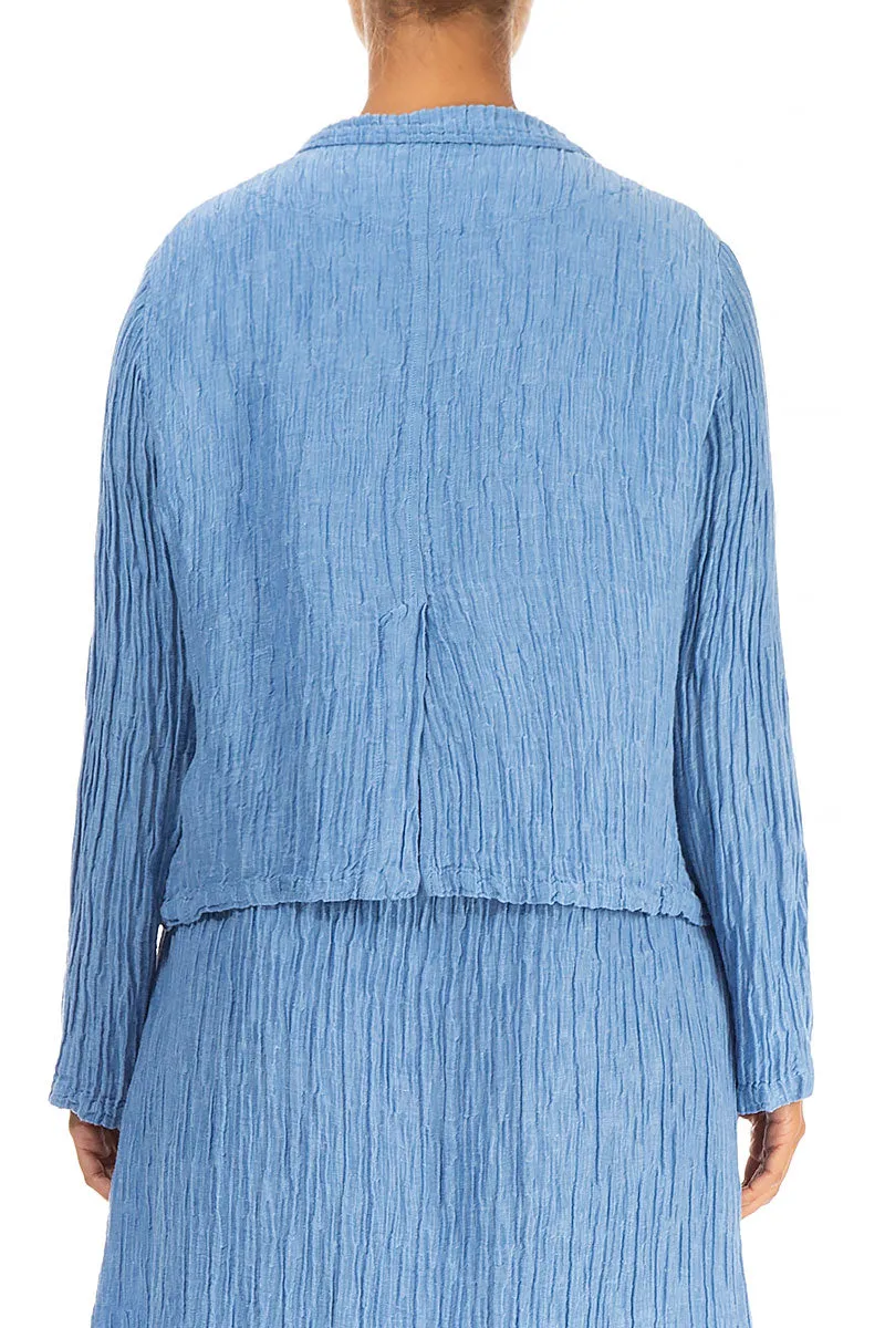 Short Crinkled Cornflower Silk Linen Jacket