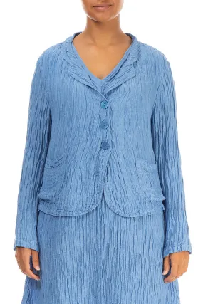 Short Crinkled Cornflower Silk Linen Jacket