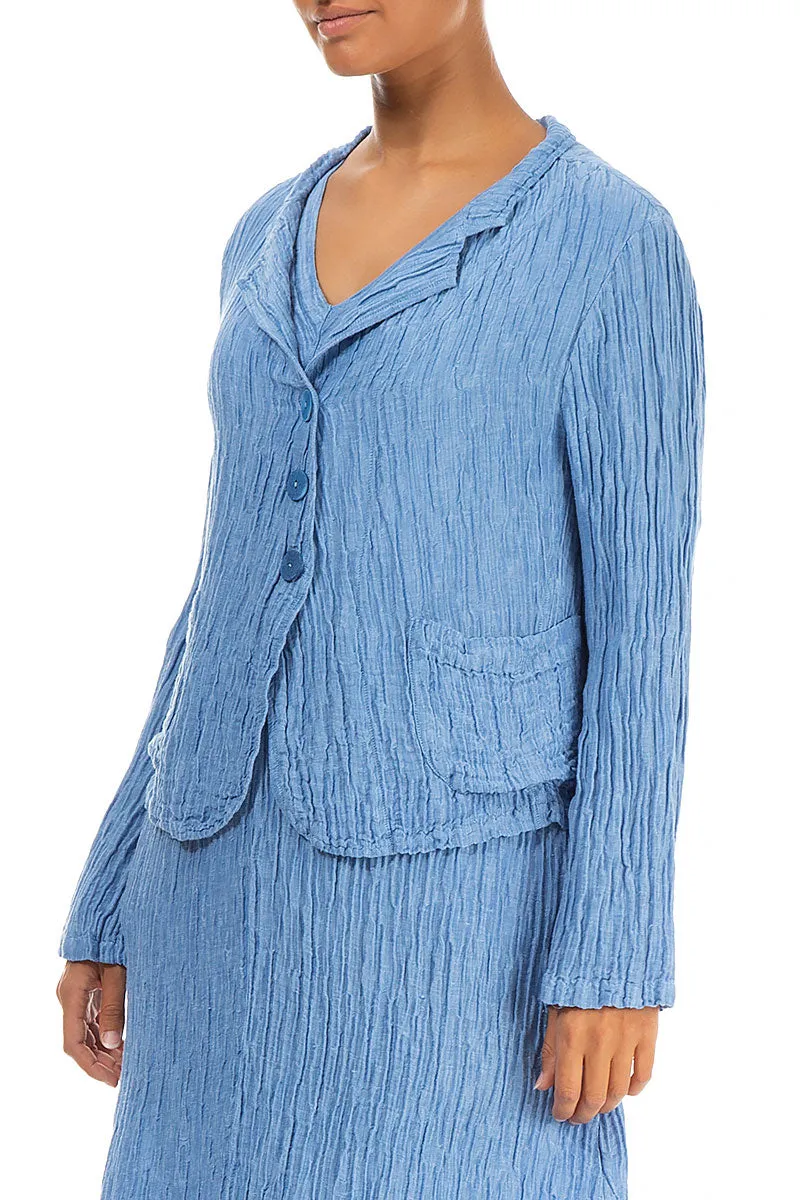 Short Crinkled Cornflower Silk Linen Jacket