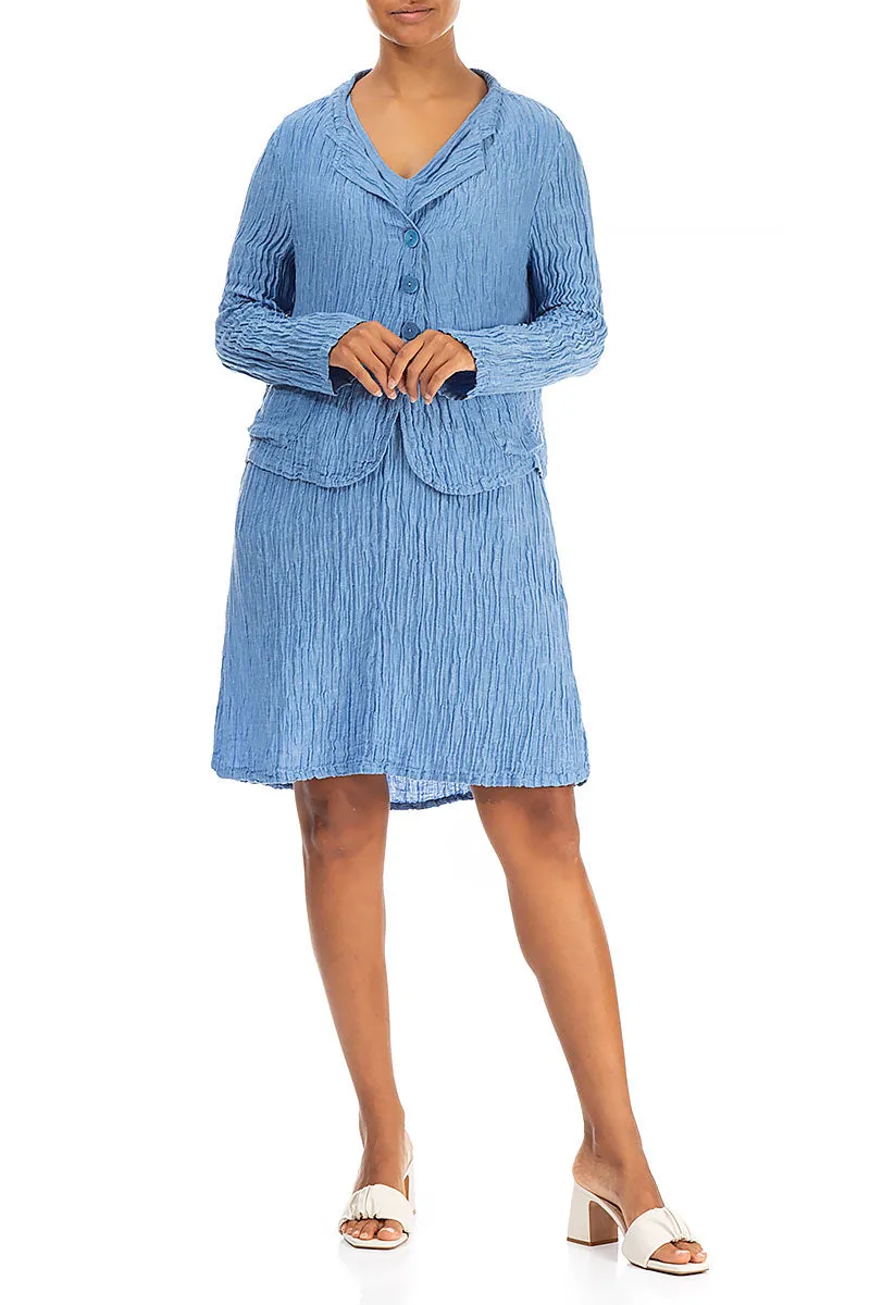 Short Crinkled Cornflower Silk Linen Jacket