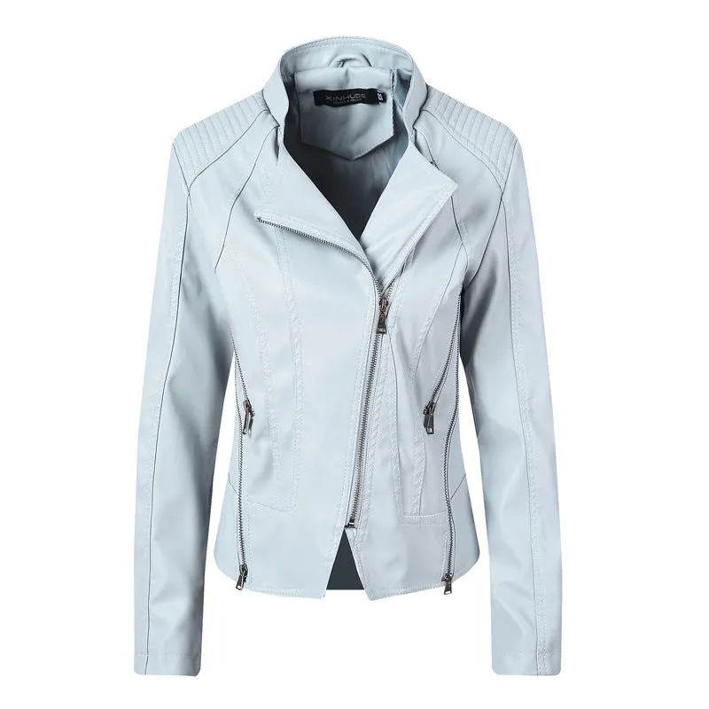 Slim Leather Ladies Coat Pu Jacket