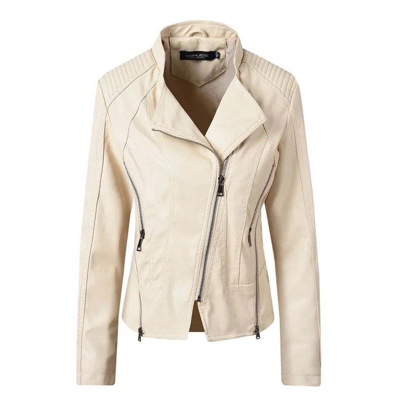 Slim Leather Ladies Coat Pu Jacket