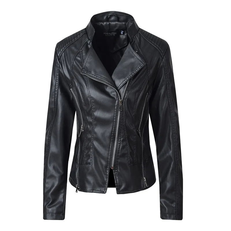 Slim Leather Ladies Coat Pu Jacket