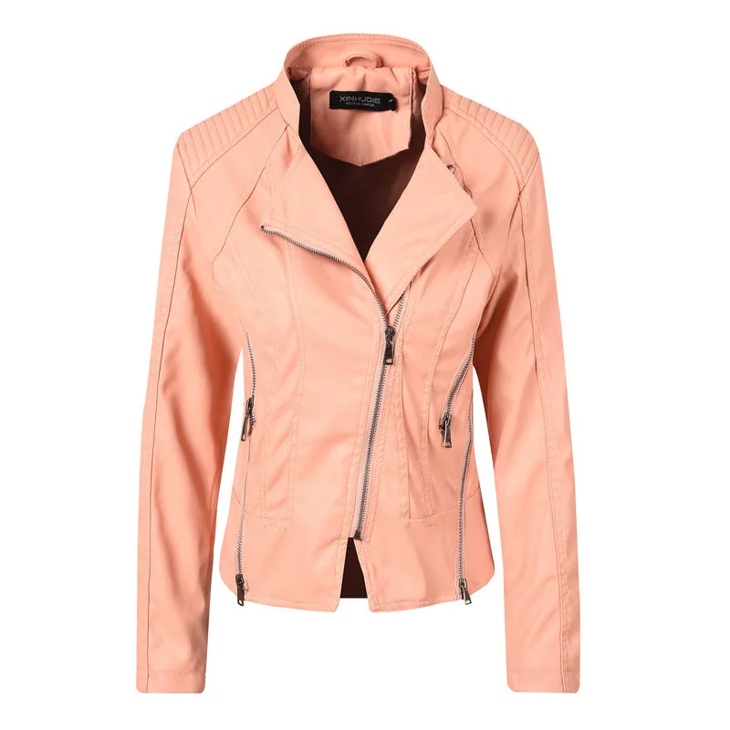 Slim Leather Ladies Coat Pu Jacket