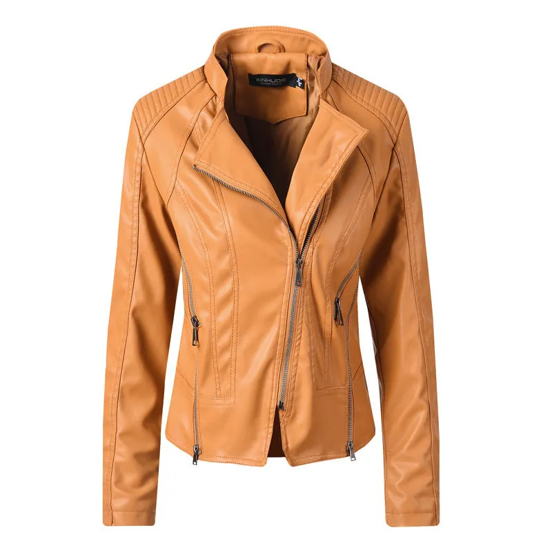 Slim Leather Ladies Coat Pu Jacket