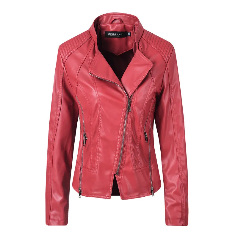 Slim Leather Ladies Coat Pu Jacket