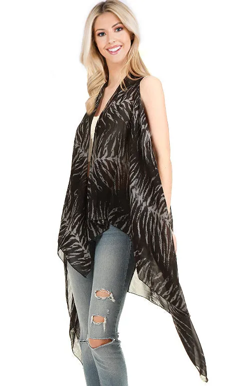 SN483 Black Animal Print Long Vest