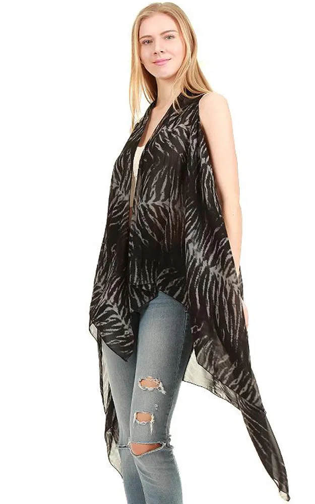 SN483 Black Animal Print Long Vest