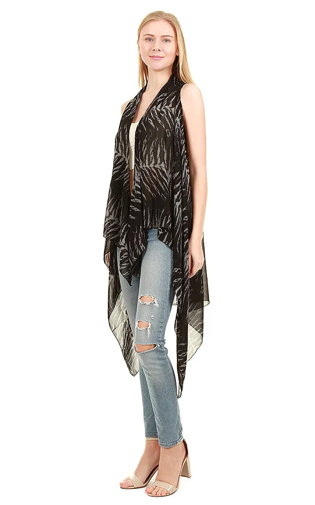 SN483 Black Animal Print Long Vest