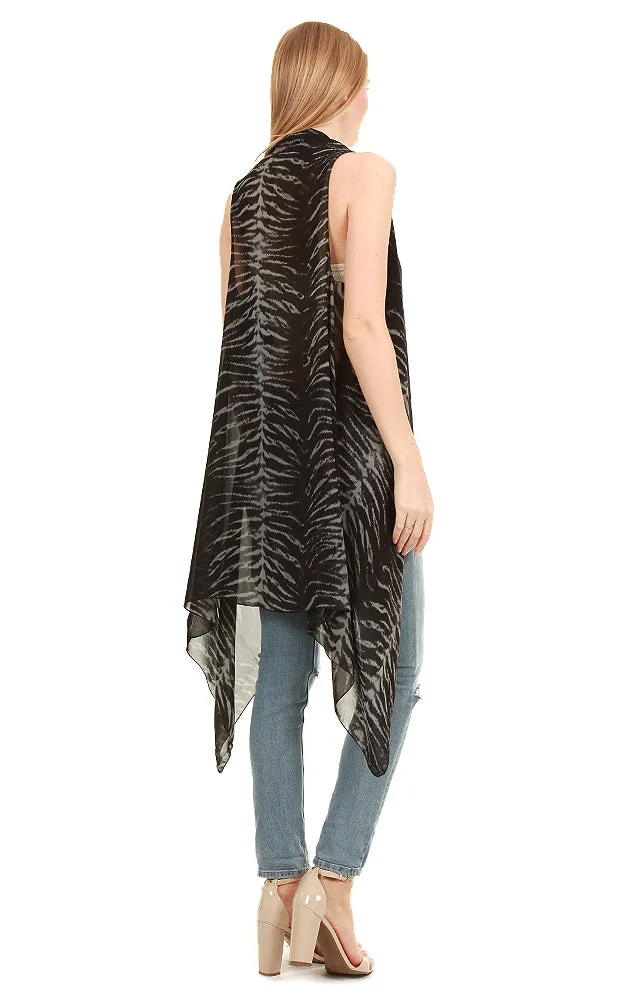 SN483 Black Animal Print Long Vest