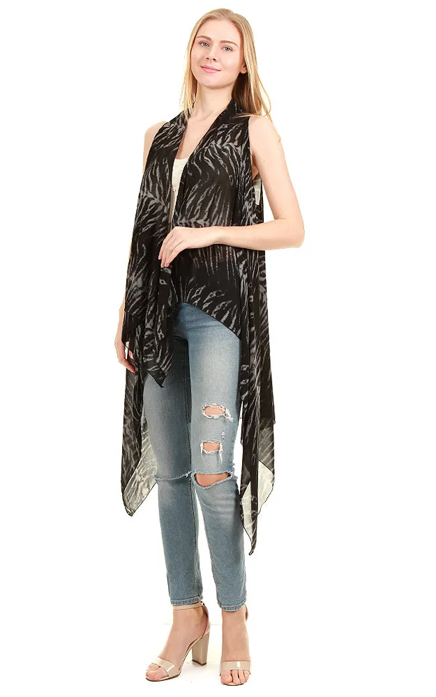 SN483 Black Animal Print Long Vest