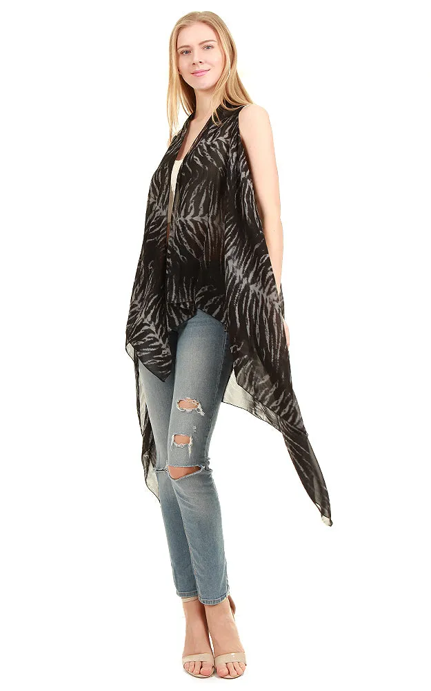 SN483 Black Animal Print Long Vest