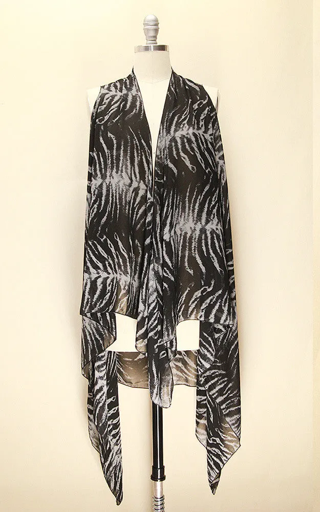 SN483 Black Animal Print Long Vest