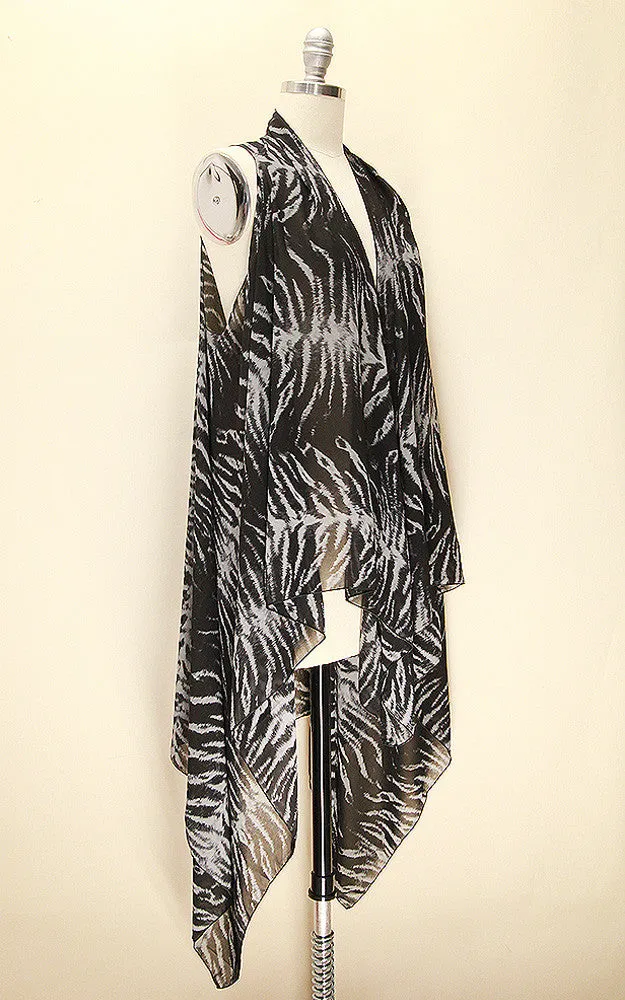 SN483 Black Animal Print Long Vest