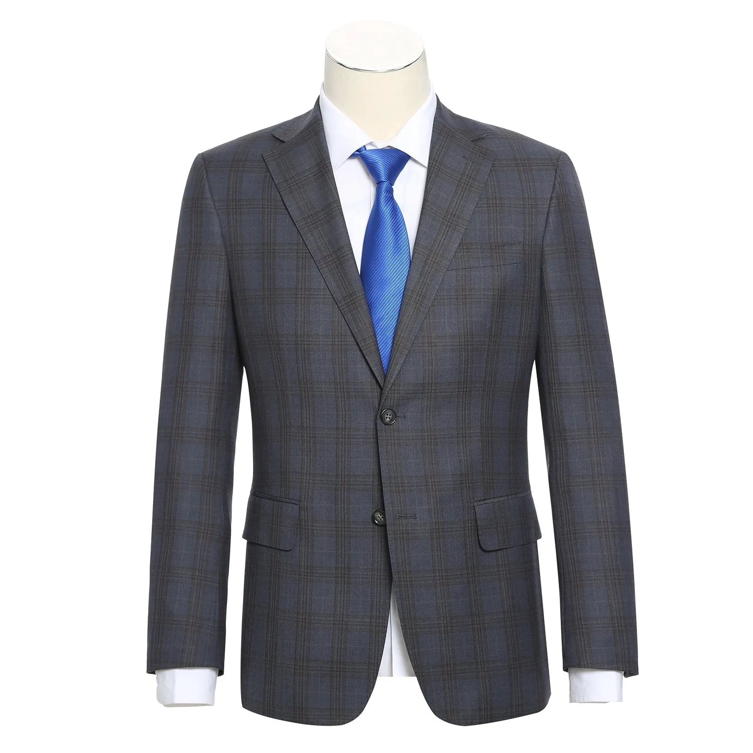 Stretch Performance Single Breasted SLIM FIT Suit in Grey and Tan Plaid (Short, Regular, and Long Available) by English Laundry