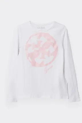 T-SHIRT A MANICA LUNGA LOGO ROSA GLITTER GUES