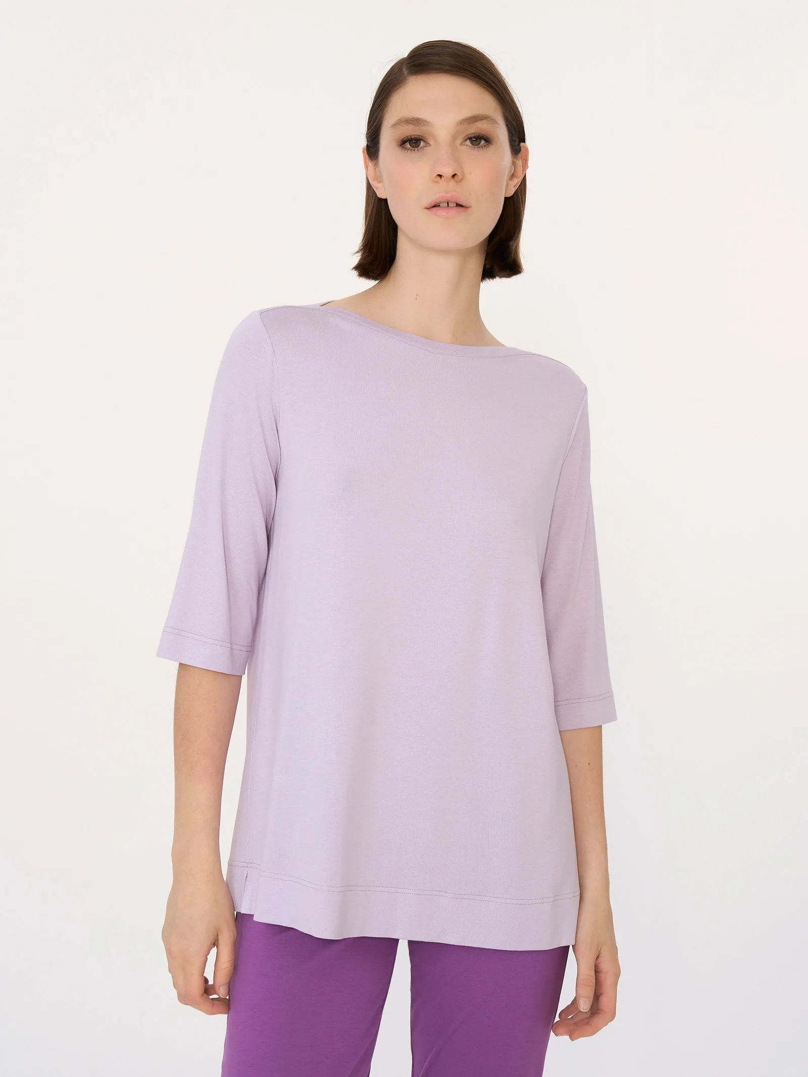 T-Shirt con manica 3/4 in misto viscosa - Aventurine