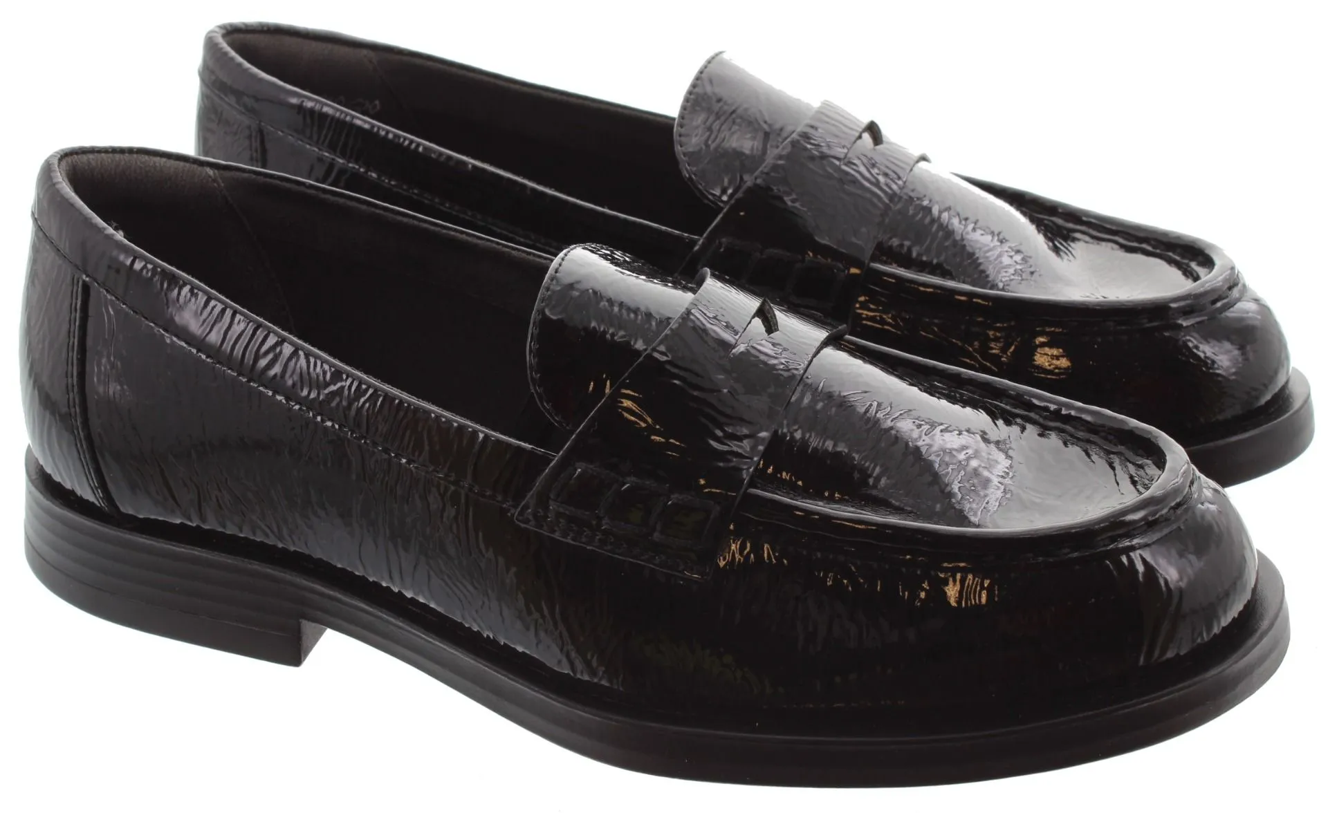 TAMARIS Ladies 24311 Flat Loafers In Black Patent