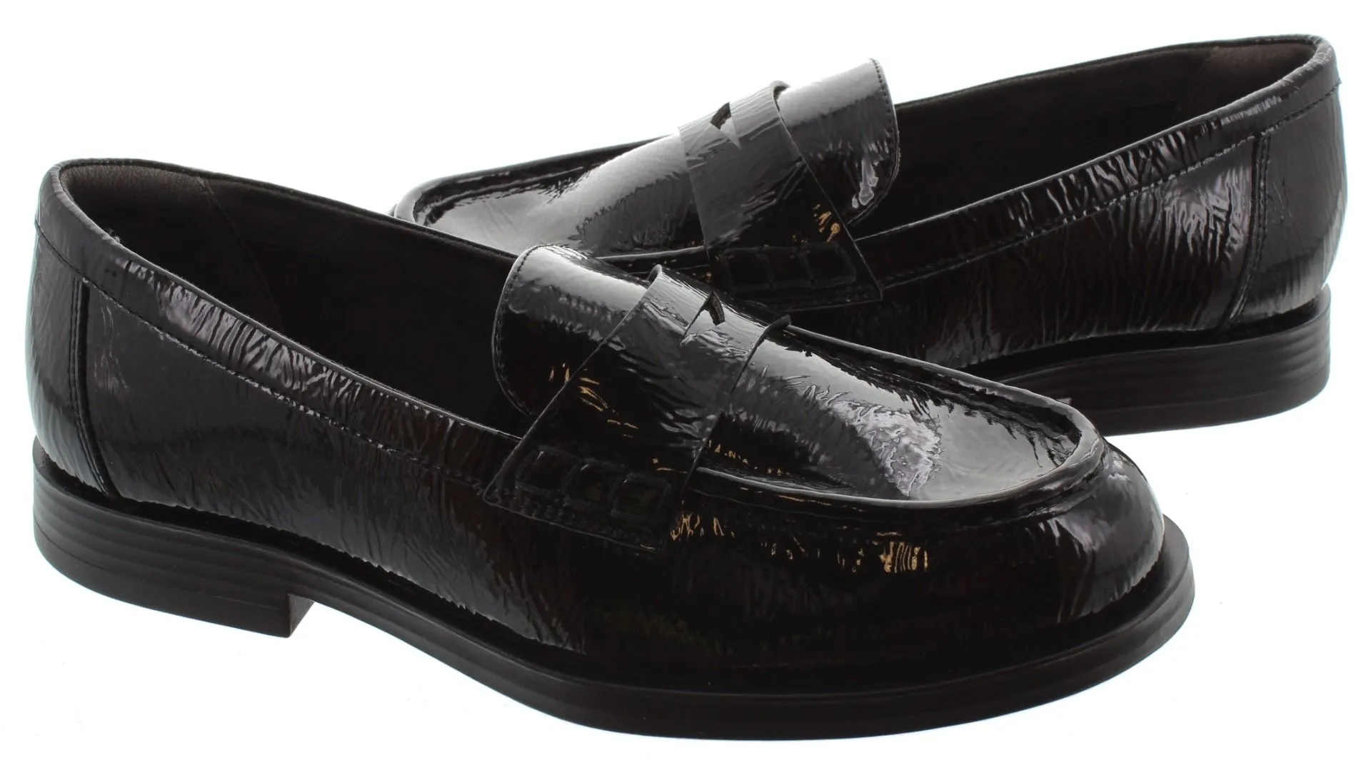 TAMARIS Ladies 24311 Flat Loafers In Black Patent