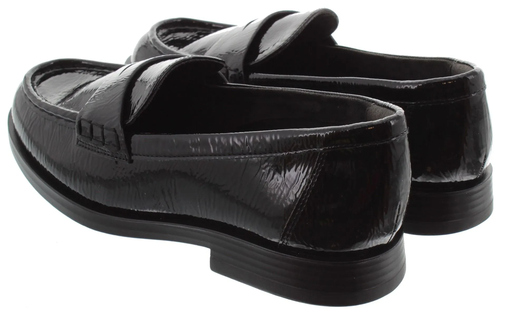 TAMARIS Ladies 24311 Flat Loafers In Black Patent