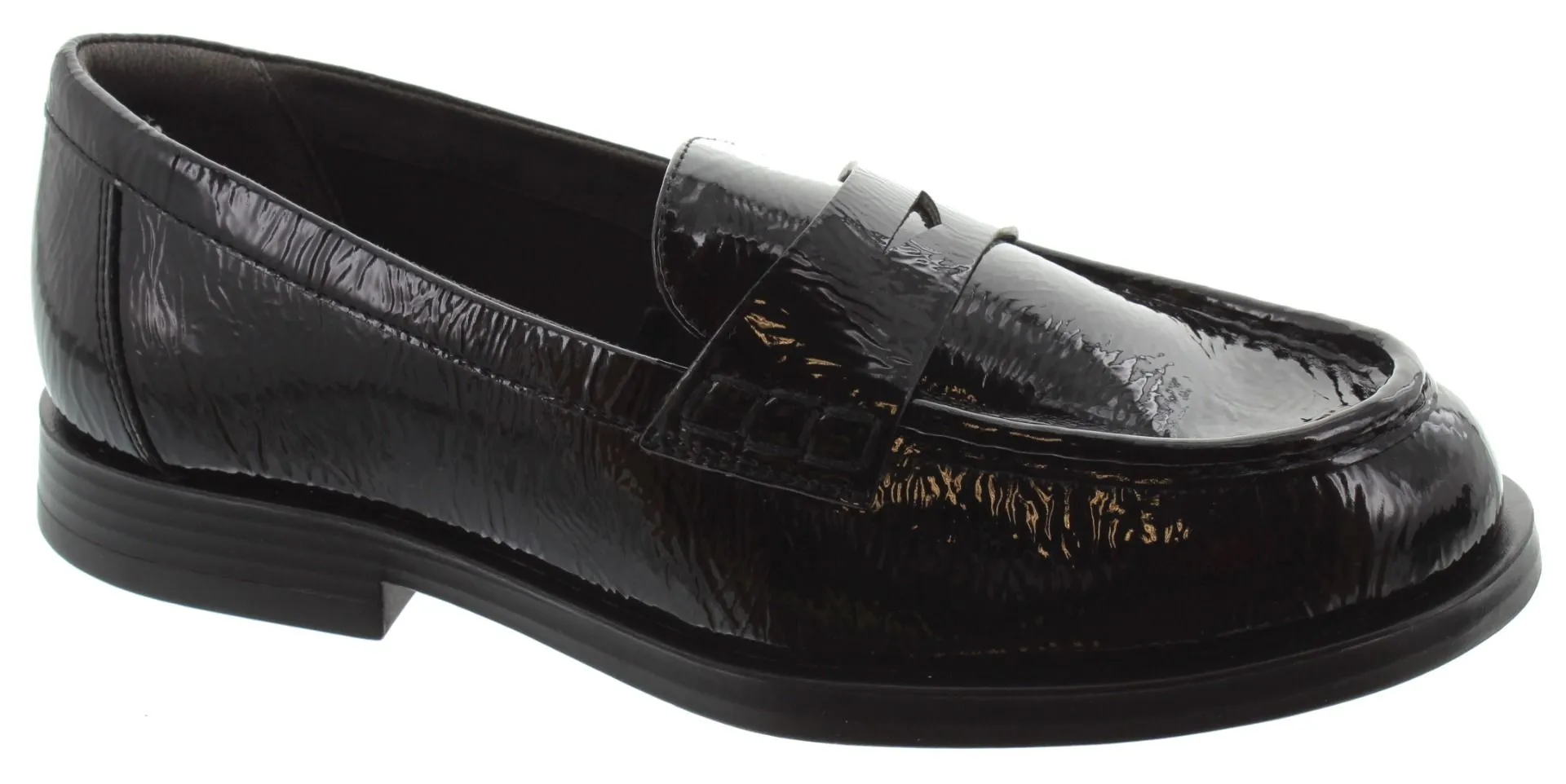 TAMARIS Ladies 24311 Flat Loafers In Black Patent