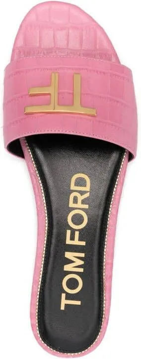 TOM FORD logo-plaque crocodile-effect sandals Pink