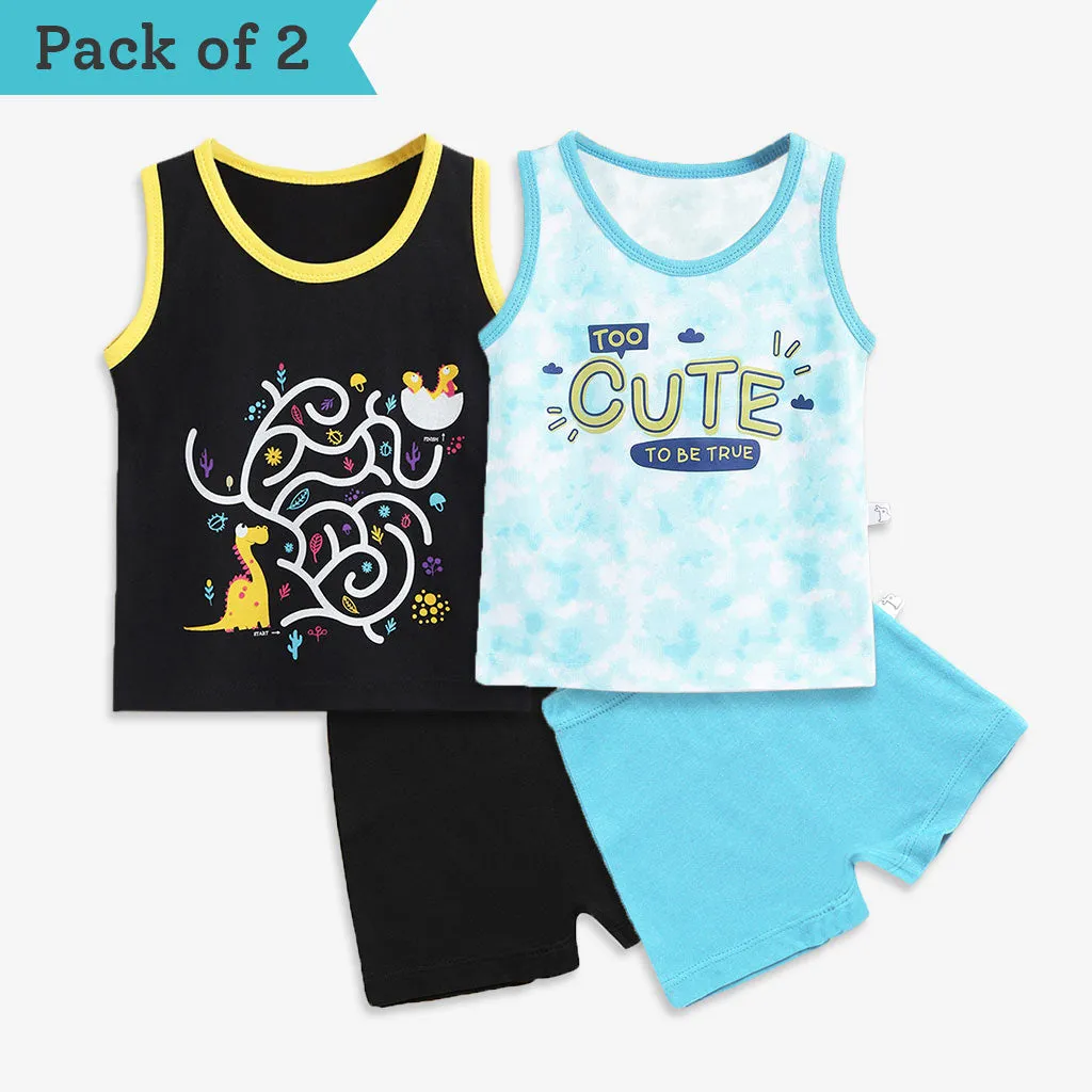 Top & Shorts Set - 2 pack - Dino-A-Maze- Tie-Dye Blues