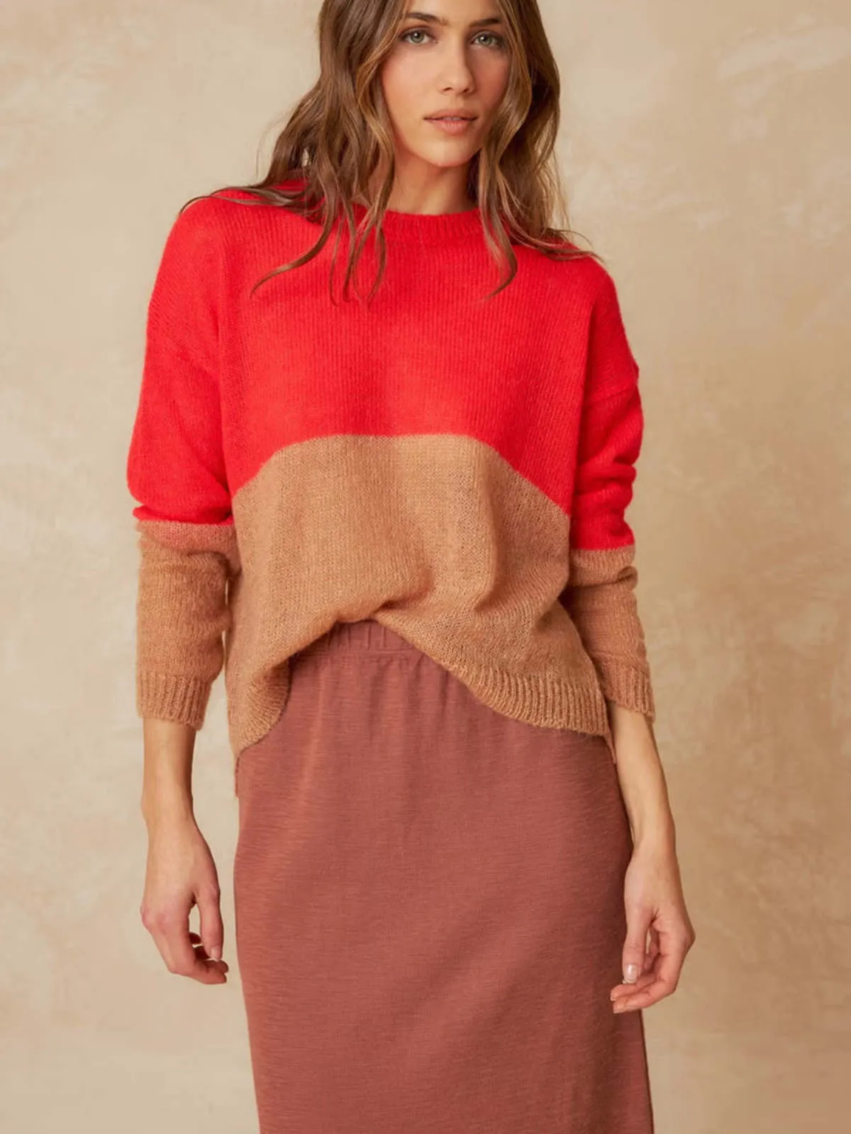 Two Tone Sweater - Coral