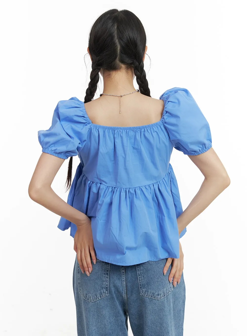 U Neck Puff Sleeve Blouse OM428