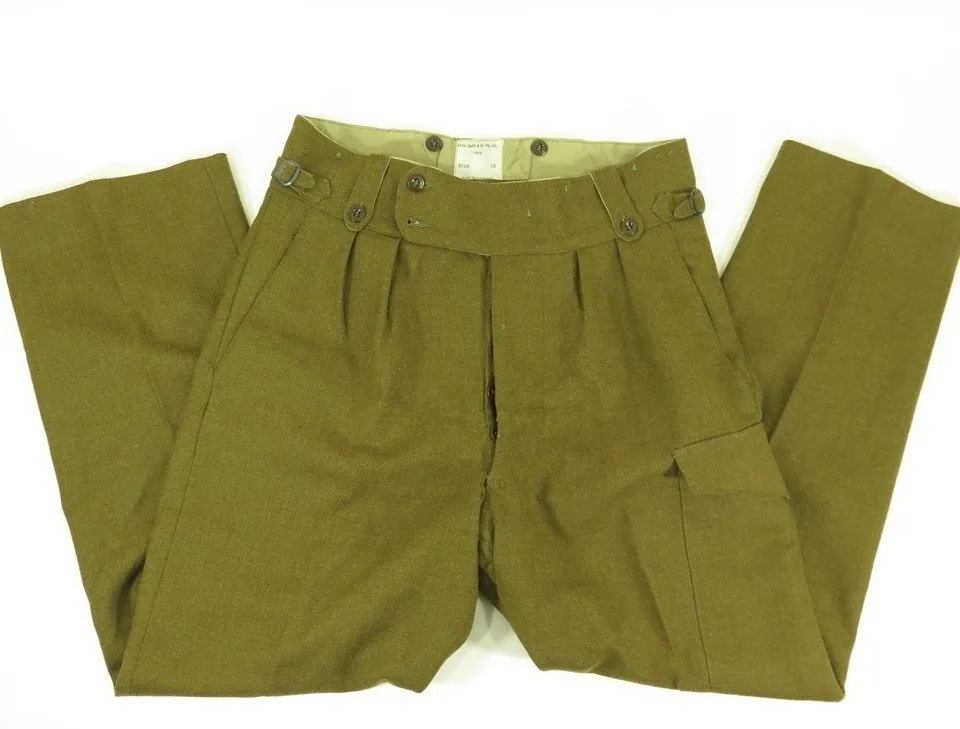 Vintage 50s Military Trouser Pants Australian Wool sz 12 36 Korean War Era Green