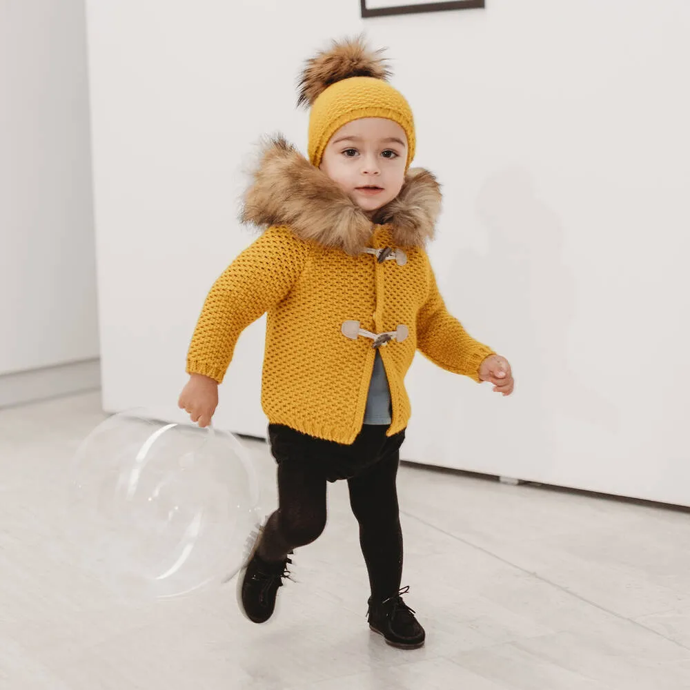 Yellow Wool & Faux Fur Coat