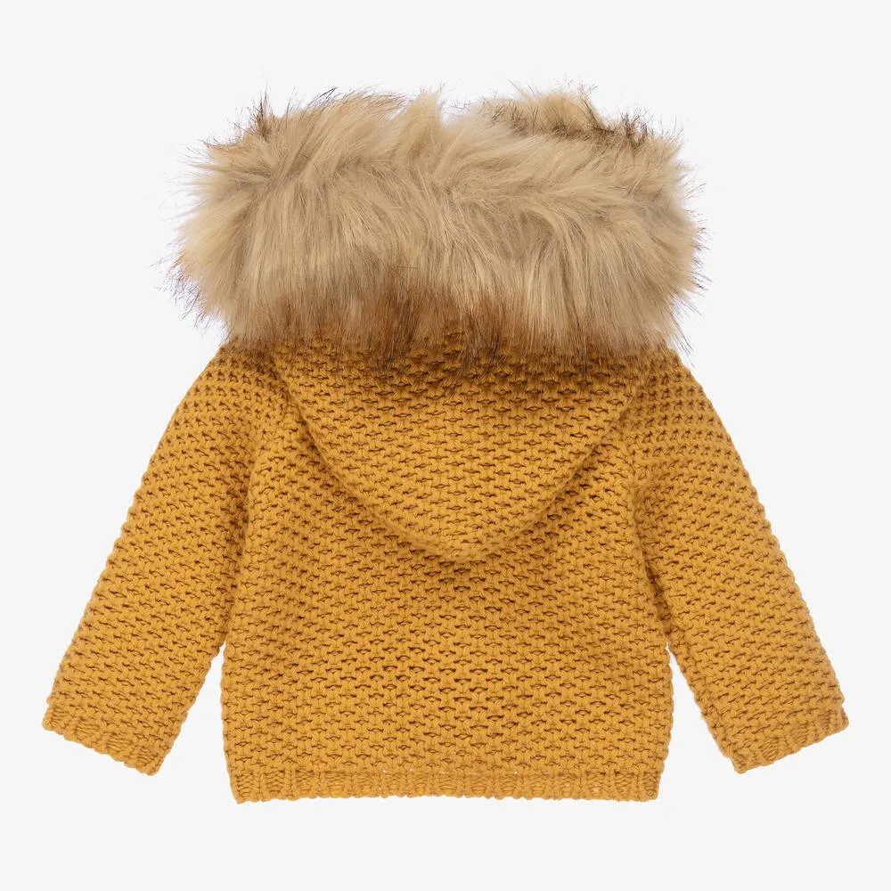 Yellow Wool & Faux Fur Coat